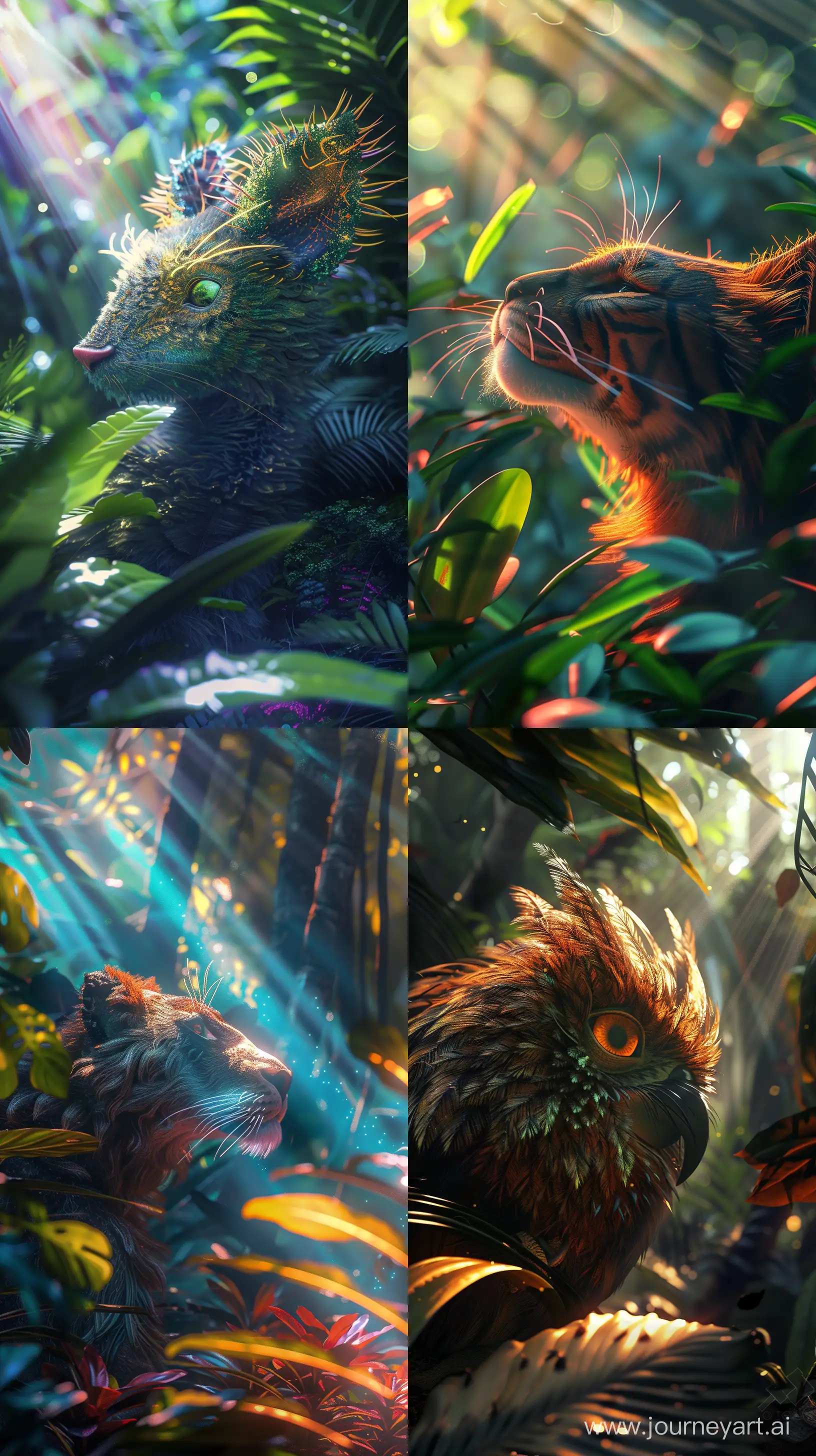 fantasy animal in the jungle, closeup, ultra detailed, fairy lighting, photorealistic, bright colors, volumetric rays of light, hdr. --ar 9:16 --v 6 --v 6 --ar 1:1 --no 53484