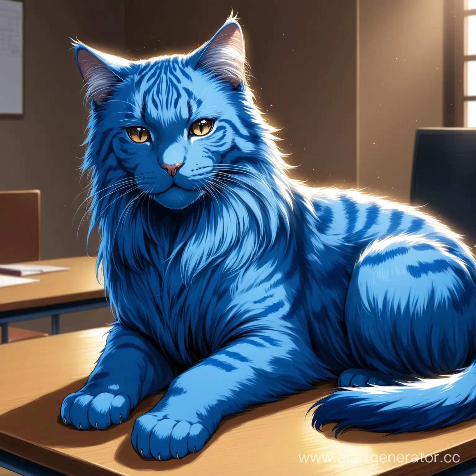 realistic majestic blue feline in a "great teacher onizuka" animé style