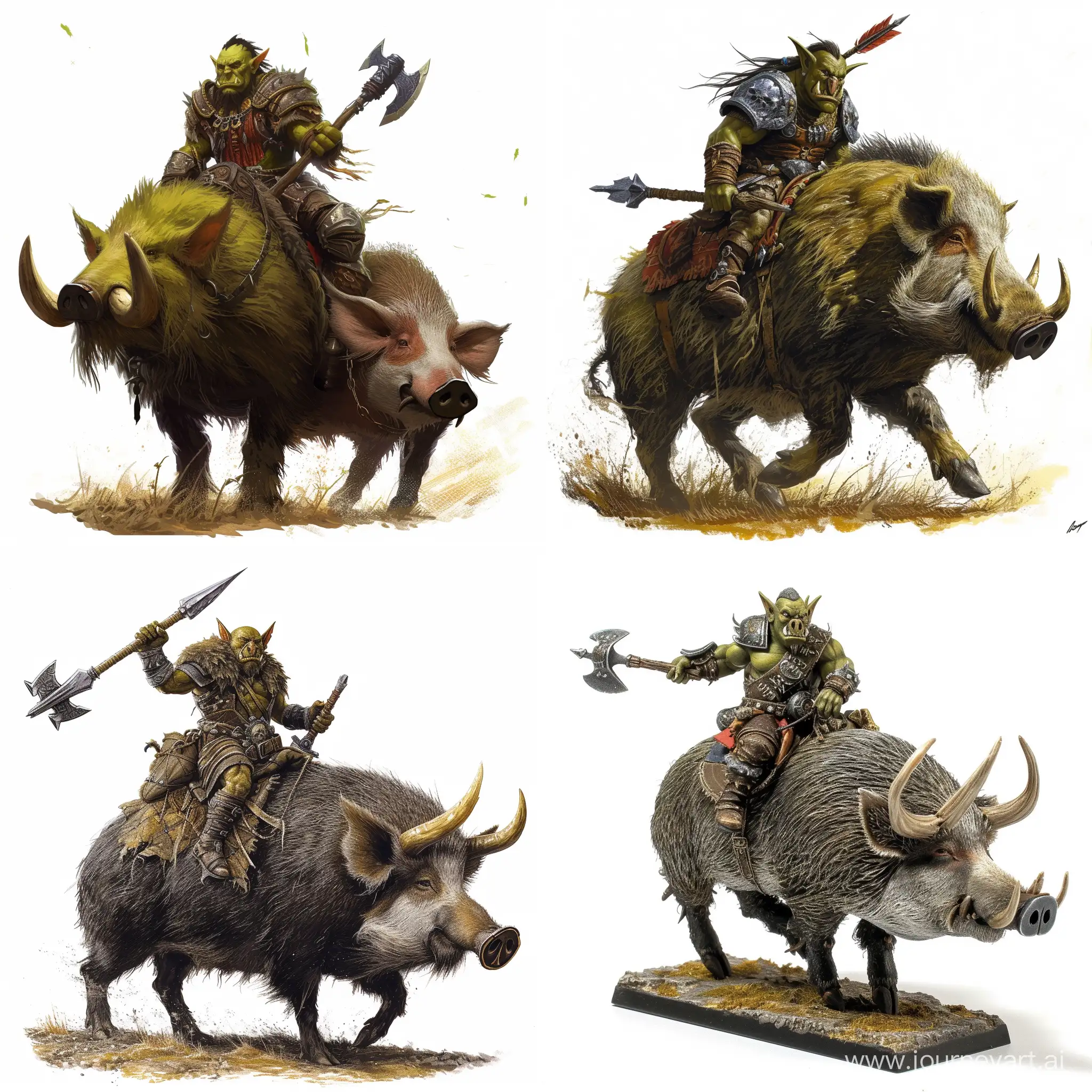 an orc ridermounted on a wild boar White background