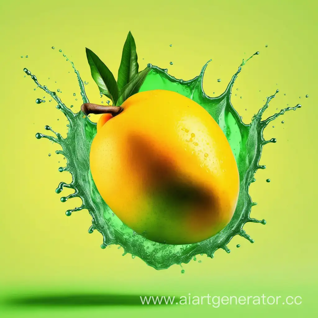 mango with splashes on a green-yellow background