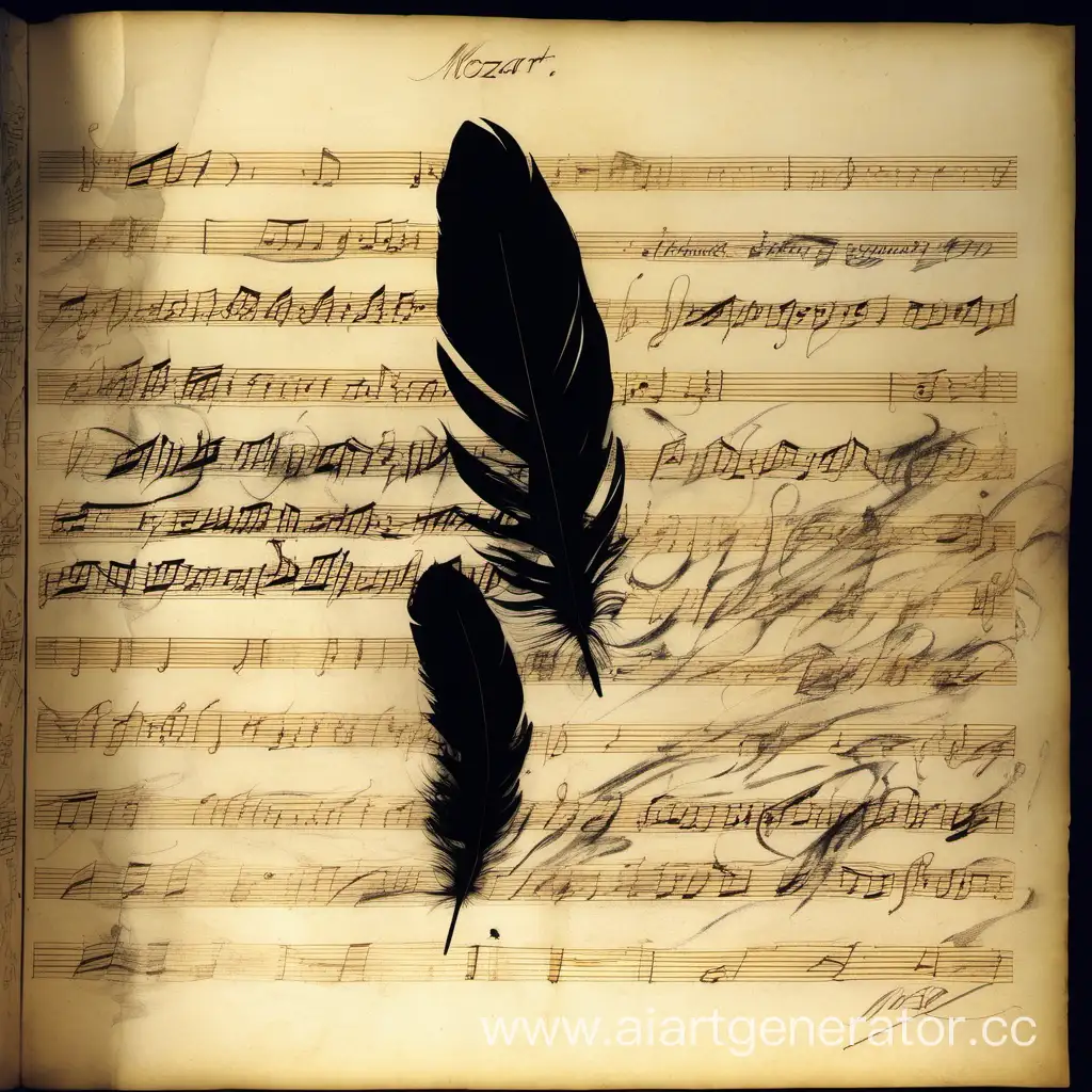 Моцарт и Сальери, две тени, перо, чернила, ноты