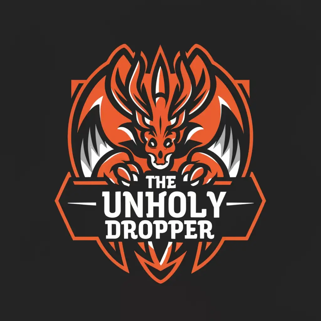 a logo design,with the text "The Unholy Dropper", main symbol:dragon,Minimalistic,be used in Entertainment industry,clear background