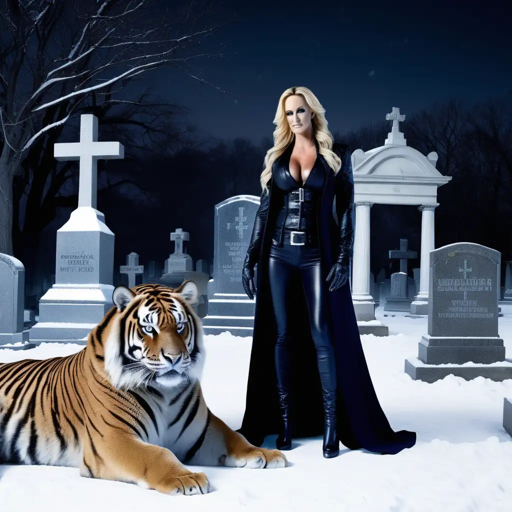 Undertaker and Michelle McCool Embrace the Night in Snowy Cemetery with a Majestic Siberian Tiger