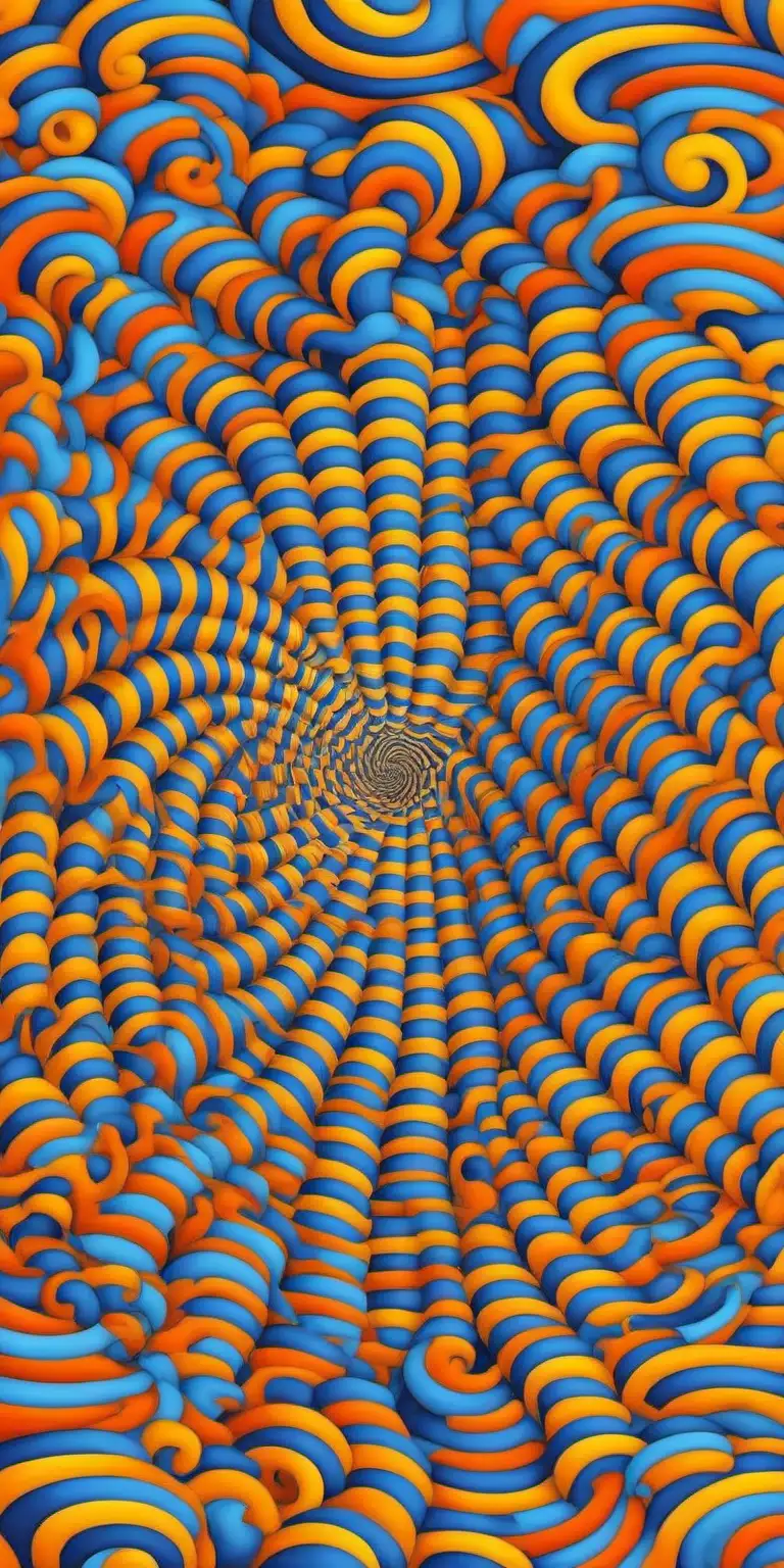 create a optical illusion image 
with Swirles and hidden pictures in bright colors