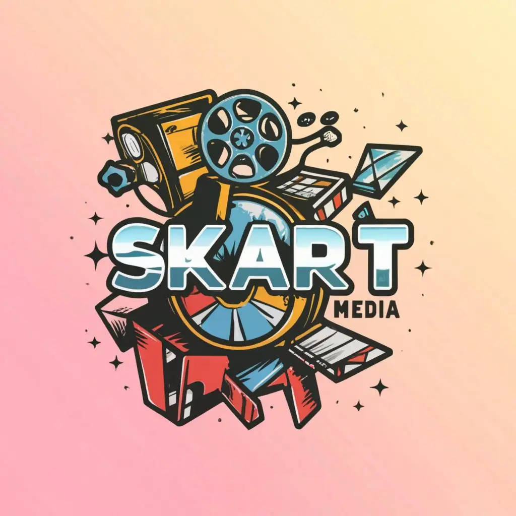 a logo design, with the text Skart Media, main symbol: digital marketing and movie industry happy, complex, be used as sticker, without background