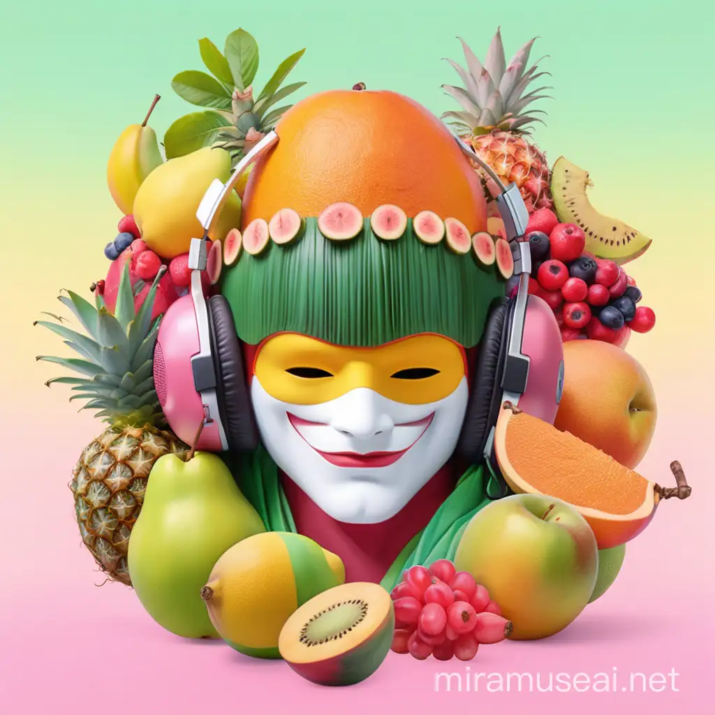 Fruit Universe Kabuki Masked Figures in Giuseppe Arcimboldo Style