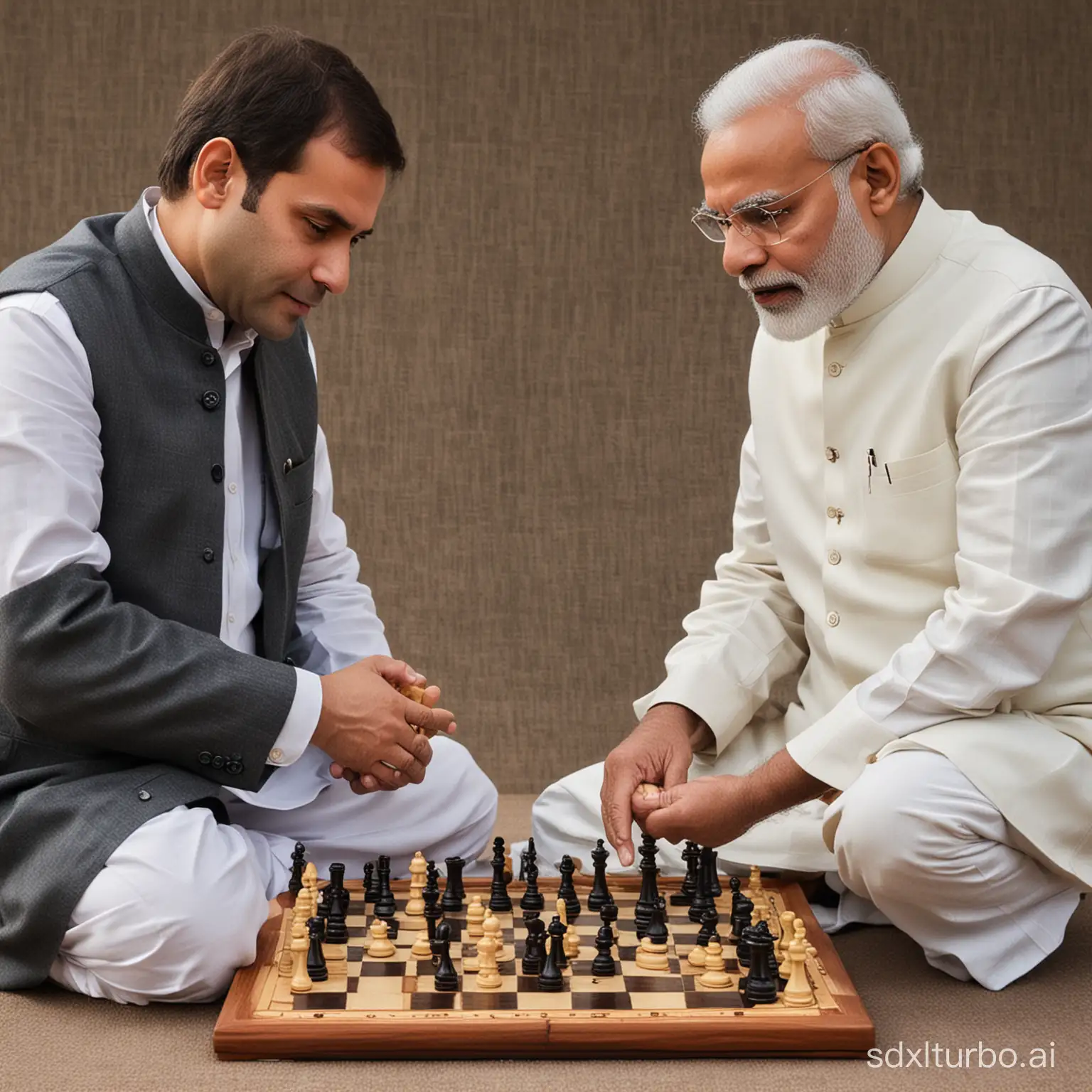 Narendra Modi and Rahul Gandhi playing chess