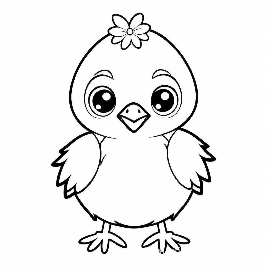 cute easter chick without background, Coloring Page, black and white, line art, white background, Simplicity, Ample White Space. The background of the coloring page is plain white to make it easy for young children to color within the lines. The outlines of all the subjects are easy to distinguish, making it simple for kids to color without too much difficulty