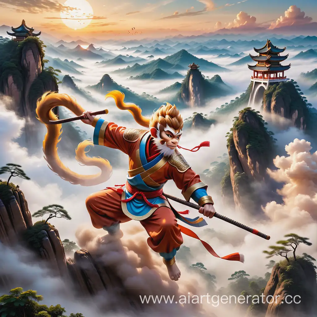 Sun-Wukong-Riding-Clouds-Mythical-Journey-in-Mist-Clay-Decorative-Painting