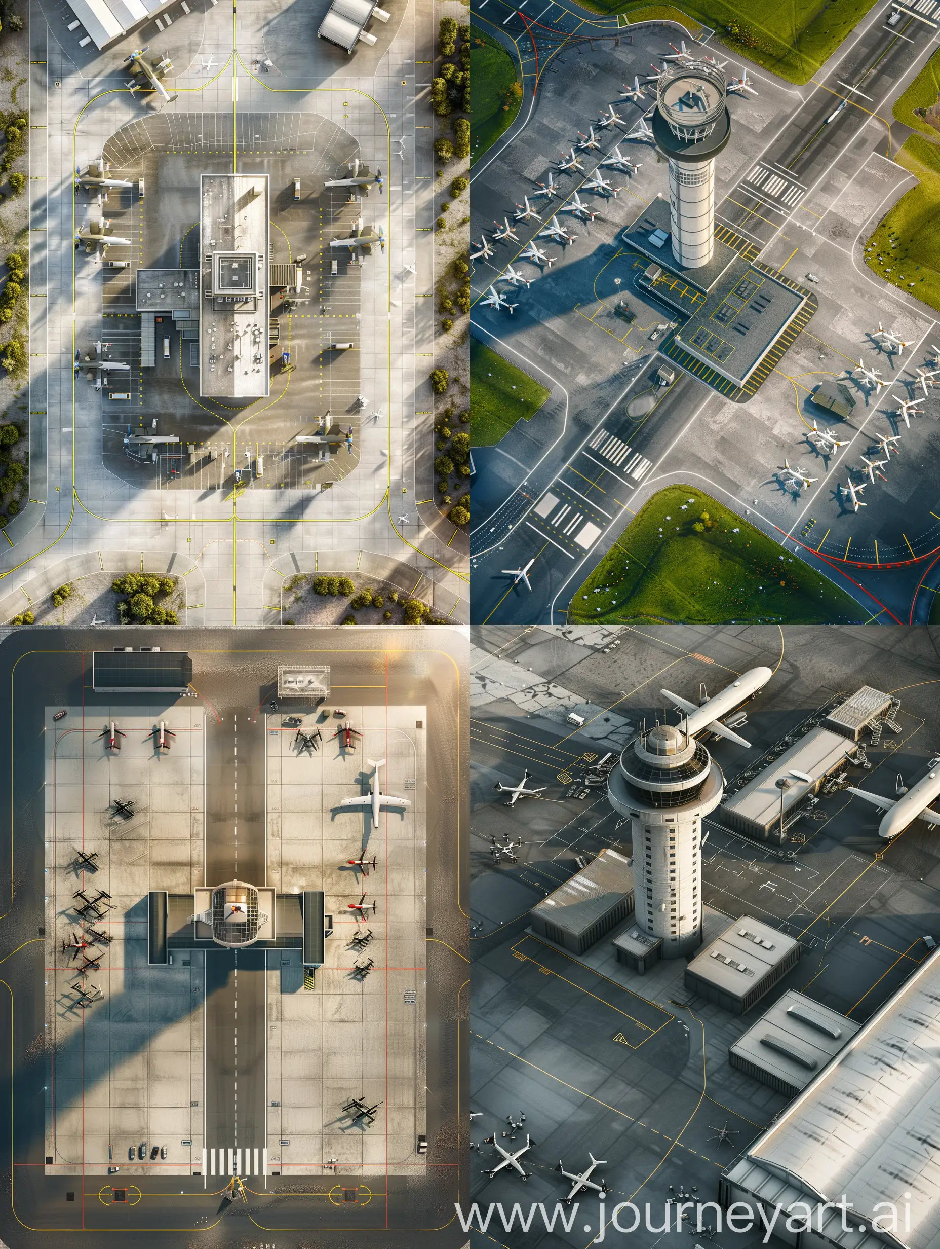 Airport-Drone-Park-Tower-Hangars-and-Runway-Aerial-View