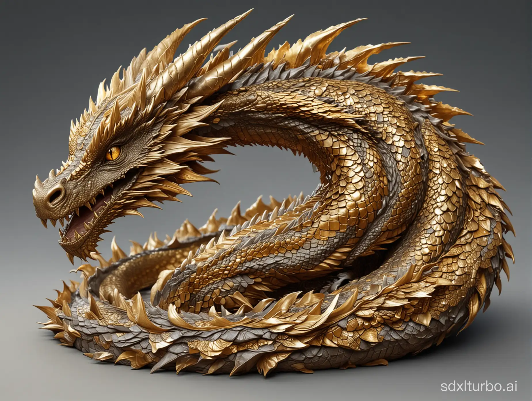 realistic, dragon with golden scales