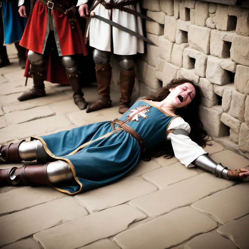 Medieval Woman Collapsed Historical Scene Depicting Fatigue and Distress