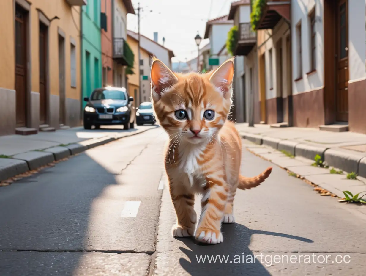 Adorable-Kitten-Strolling-Down-a-Vibrant-City-Street