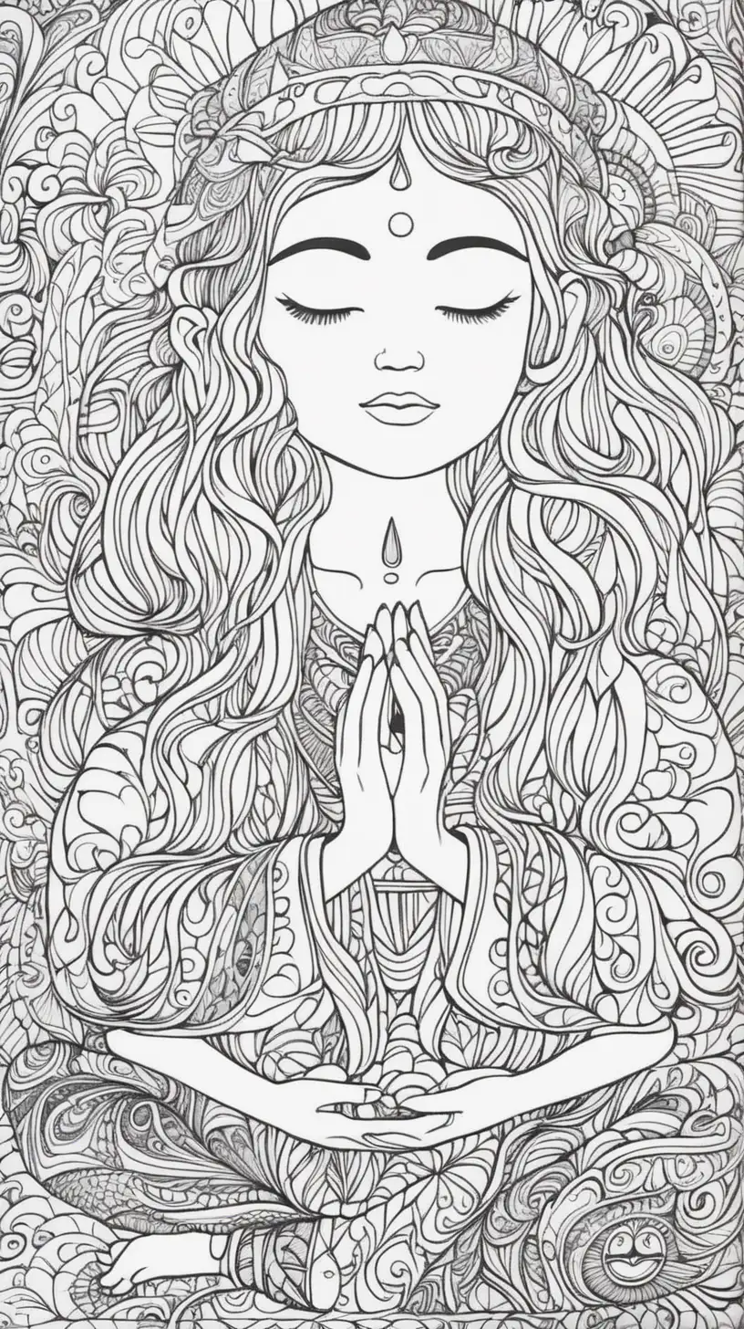 image coloring book, someone meditation in phisicodelic dream