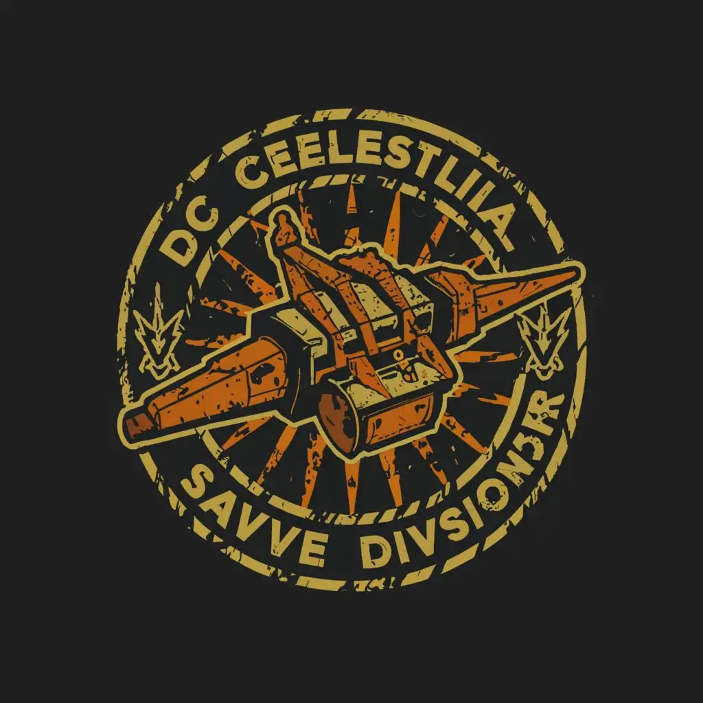 a logo design, with the text 'DSC Celestial Salvage Division', main symbol: a rusty salvage Claw grabbing a futuristc spaceship wreckage, rusty, Moderate, be used in Deconstruction industry, clear background