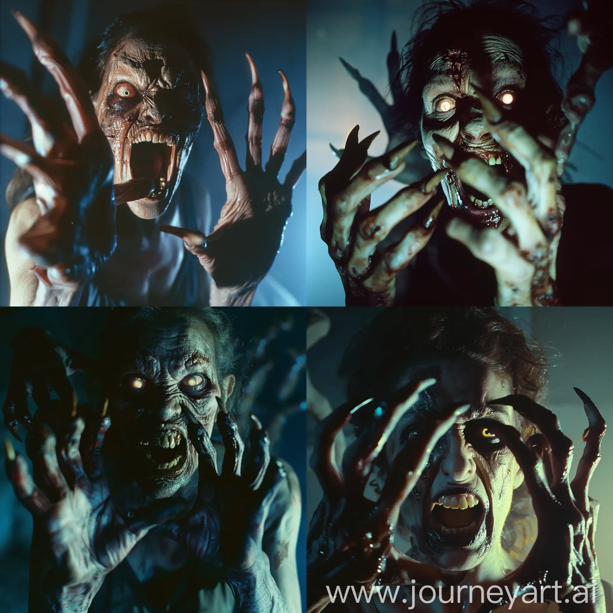 Sinister-Zombie-Woman-with-Glowing-Eyes-and-Menacing-Claws-in-the-Darkness