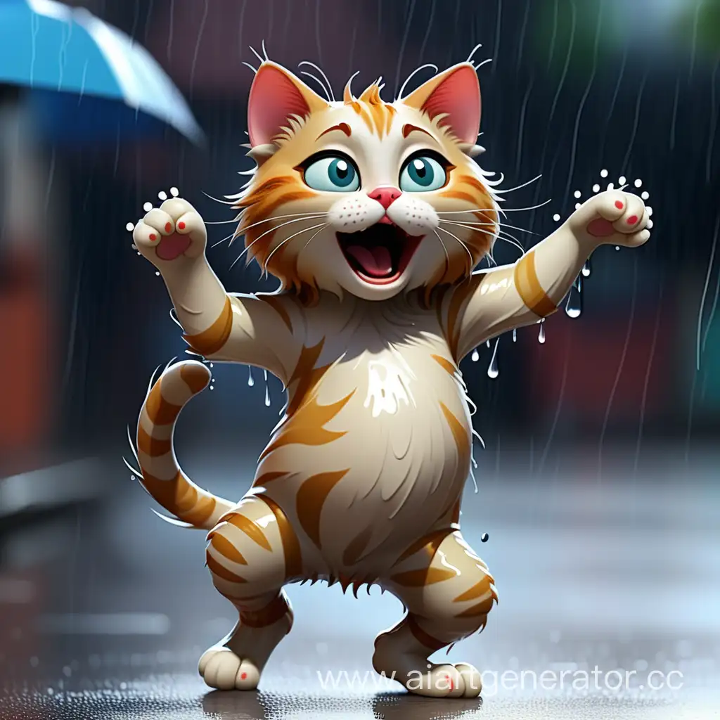 a dancing cat in the rain
