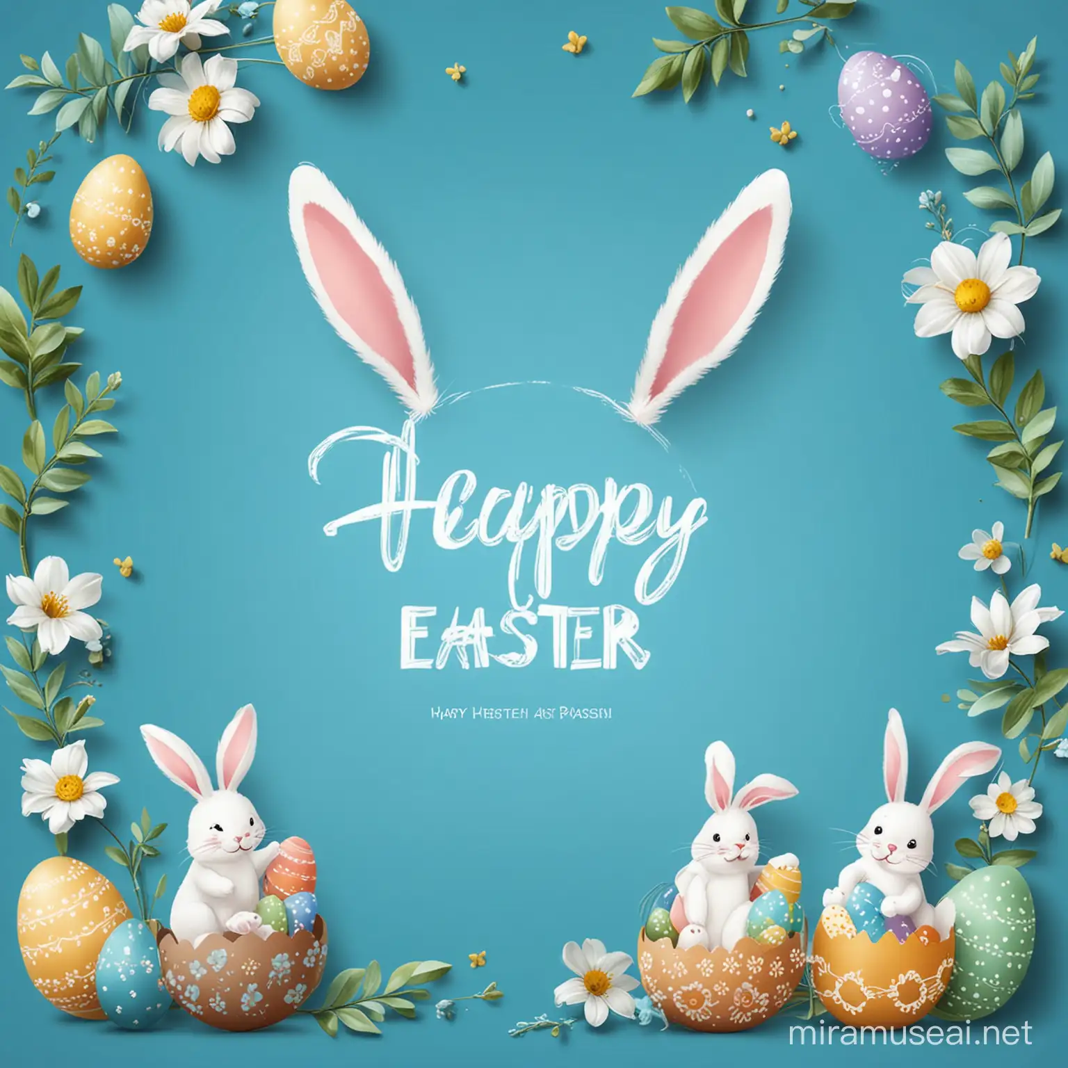 Happy easter day for kids page blue background
