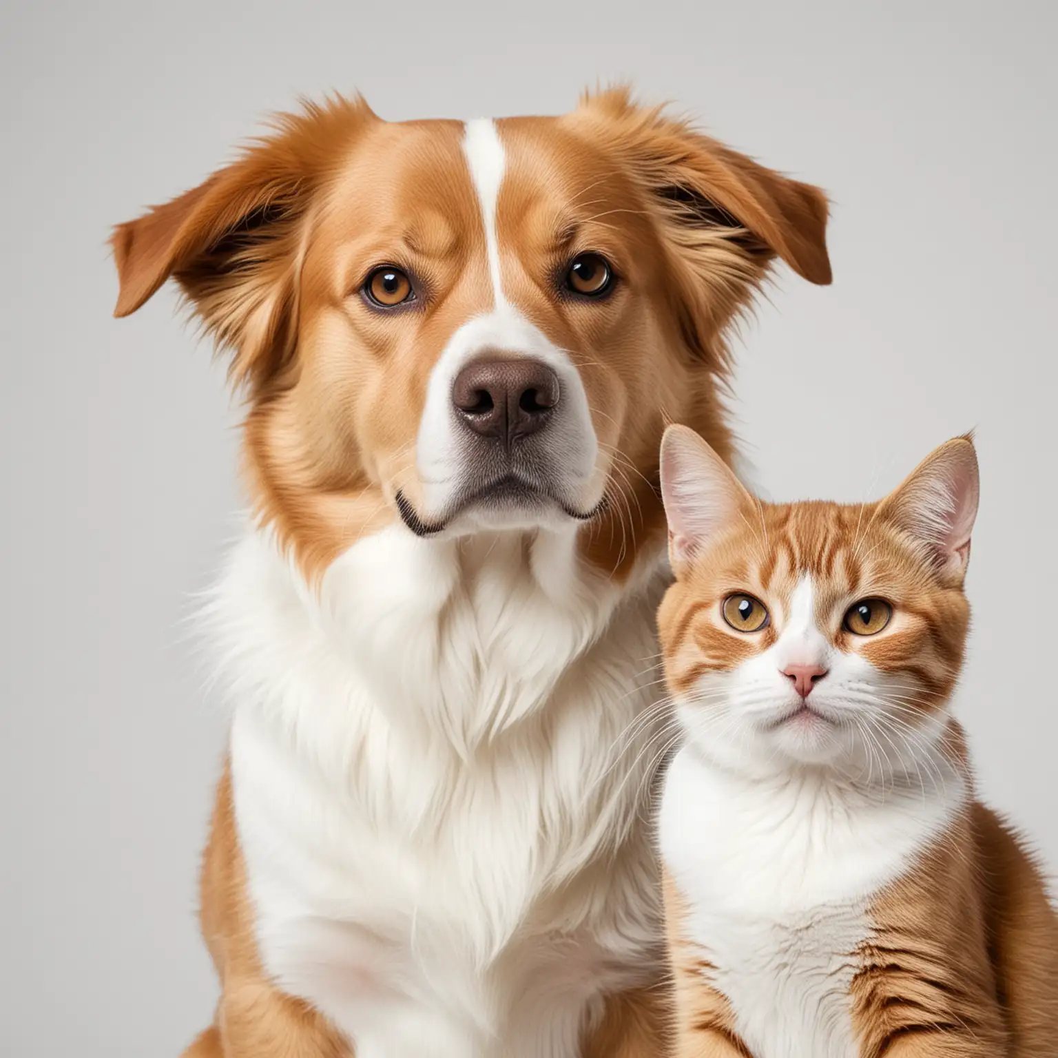 Playful Dog and Cat against White Background
