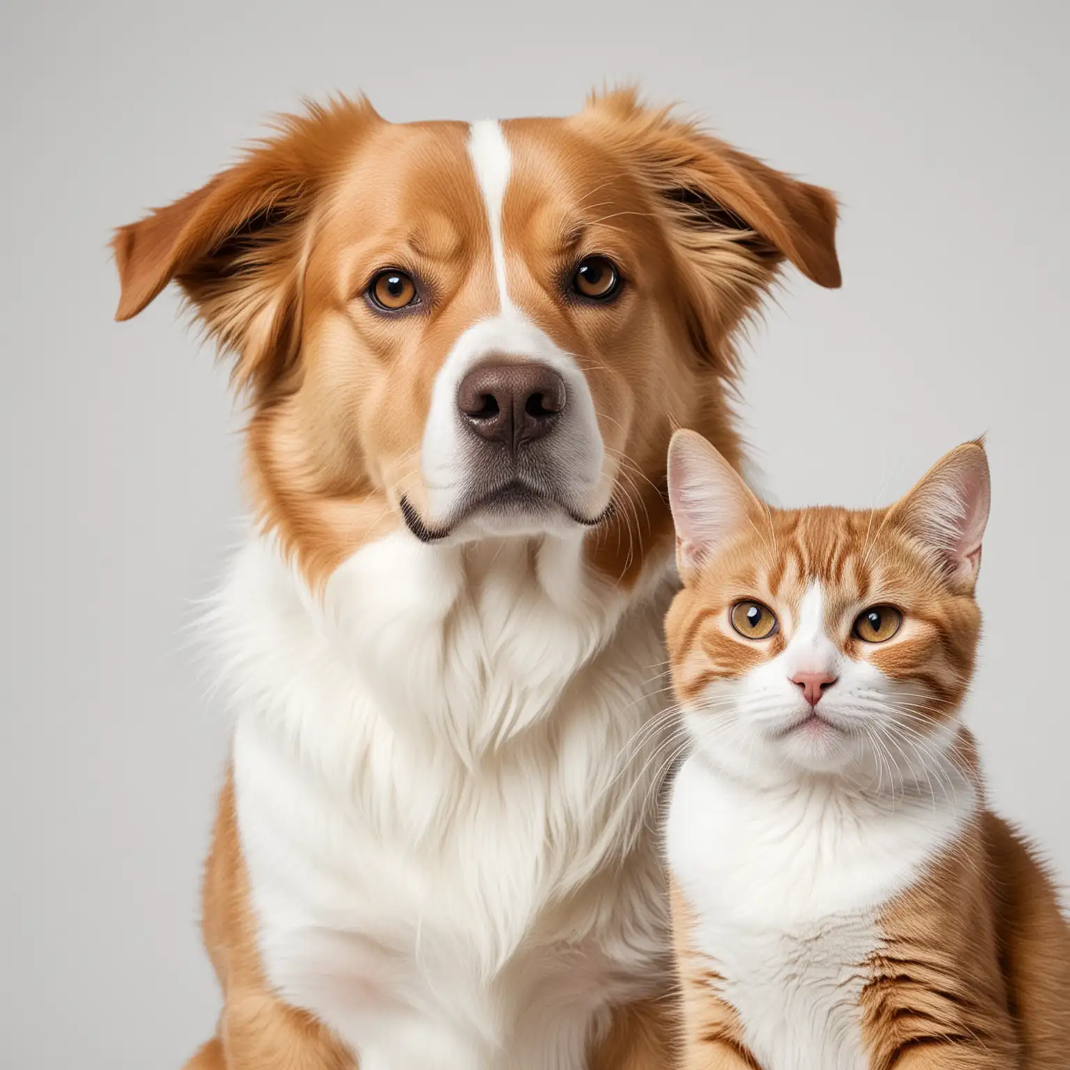 Perro y gato con un fondo blanco