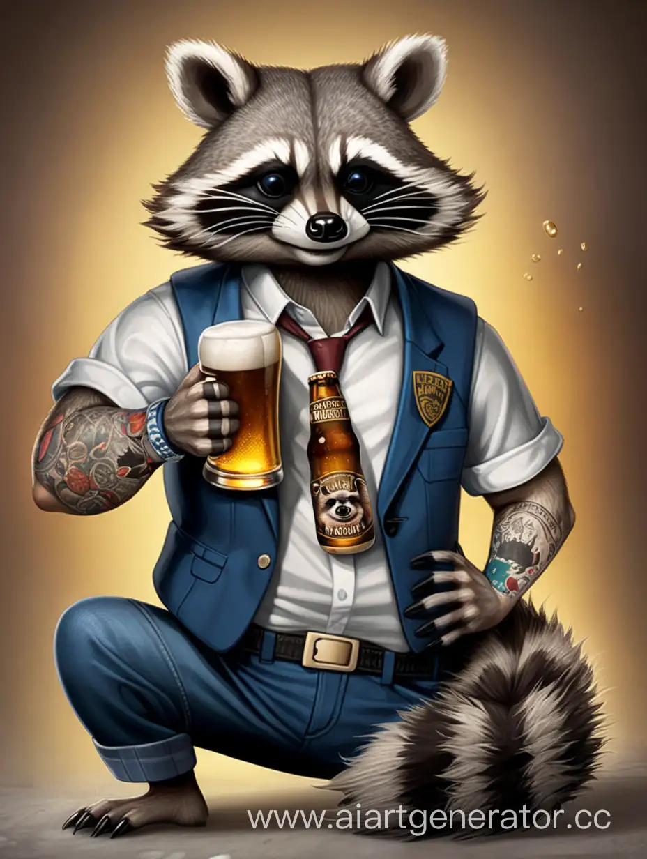 Criminal-District-Raccoon-Holding-Beer-and-Tattoo