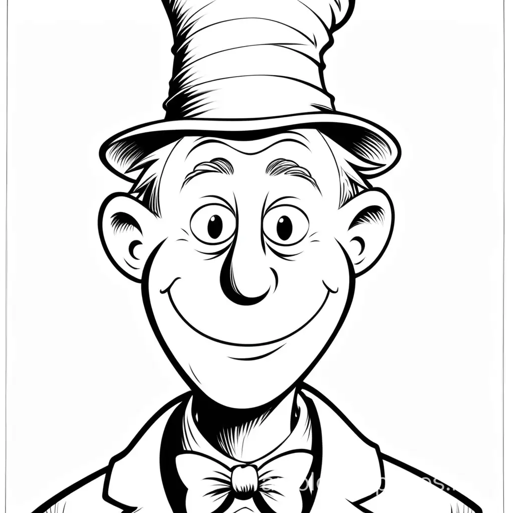 Mr. Brown character by Dr. Seuss, Coloring Page, black and white, line art, white background, Simplicity, Ample White Space. The background of the coloring page is plain white to make it easy for young children to color within the lines. The outlines of all the subjects are easy to distinguish, making it simple for kids to color without too much difficulty