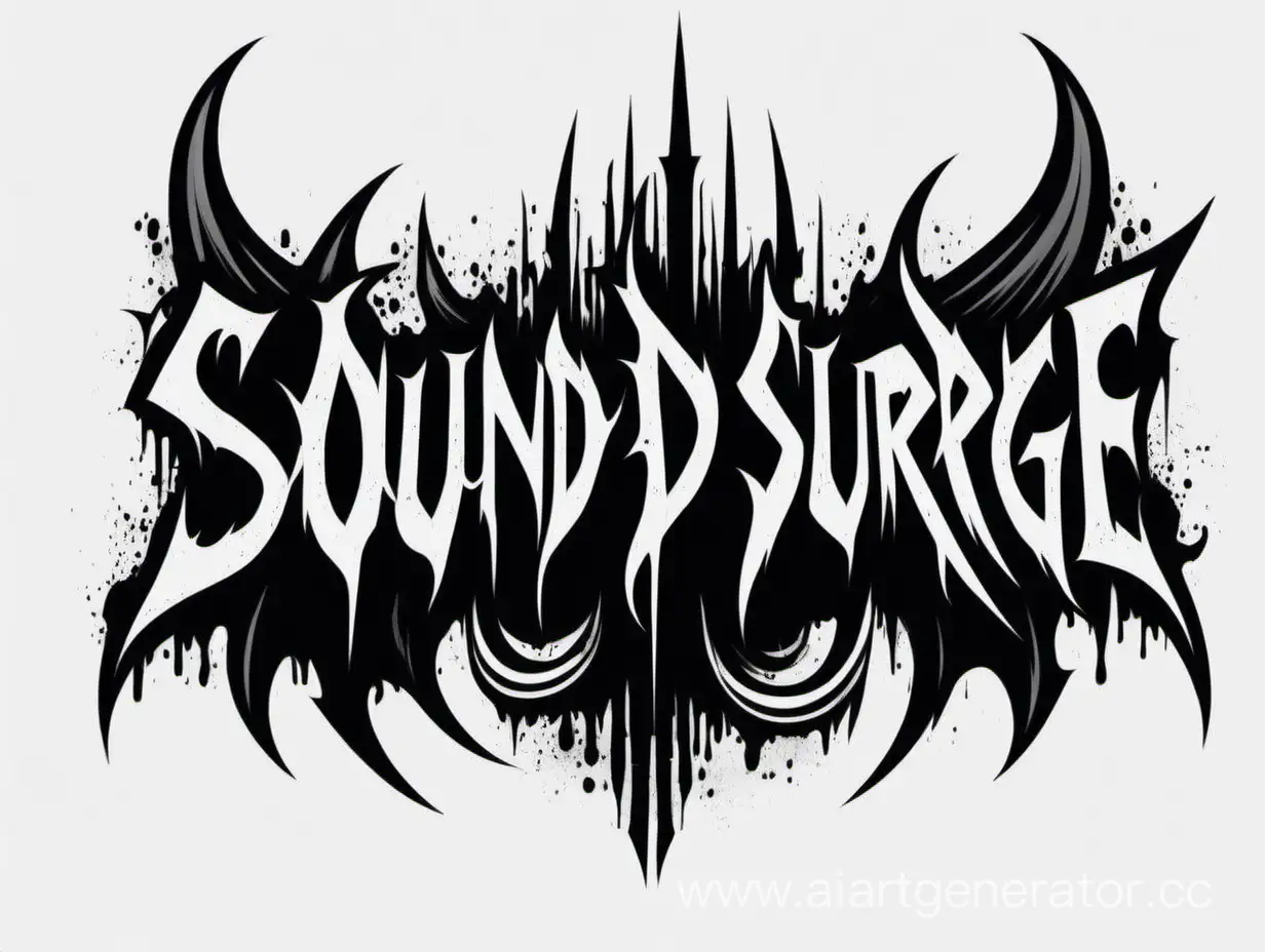 Надпись sound surge в виде логотипа в дьявольском или готическом стиле с