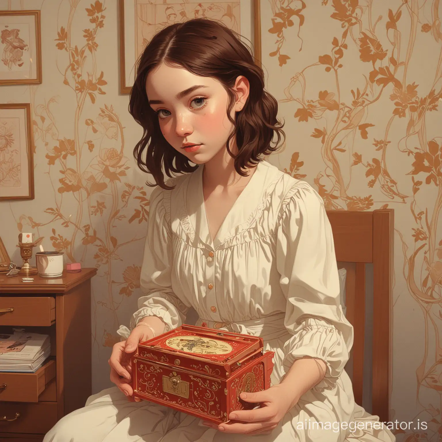 Sweet-Little-Girl-Holding-Music-Box-in-Her-Room-with-Detailed-Artwork