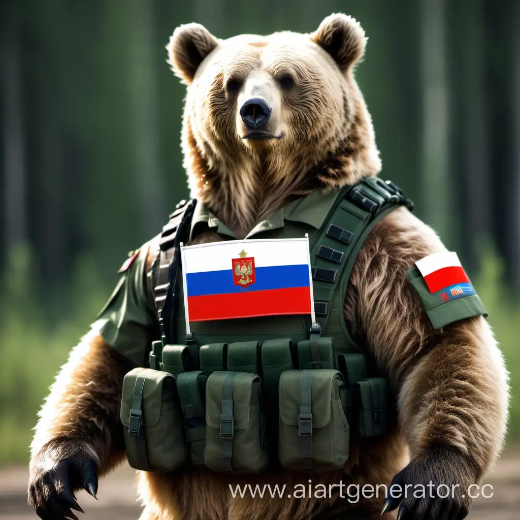 Военный медведь с флагом России на груди 