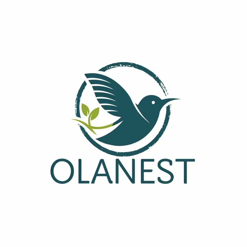 logo, swallow birb with circle nest and have tm word near logo name, with the text "OLAnest", typography