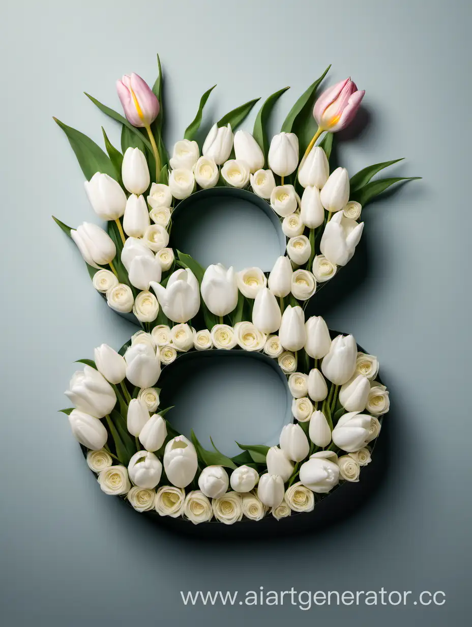 The number 8 in white with tulips