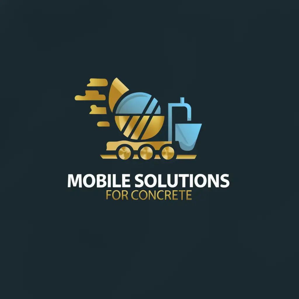 a logo design,with the text "Mobile Solutions for Concrete", main symbol:concrete mixer and pump,with light blue colors and golden,Moderate,be used in Construction industry,clear background