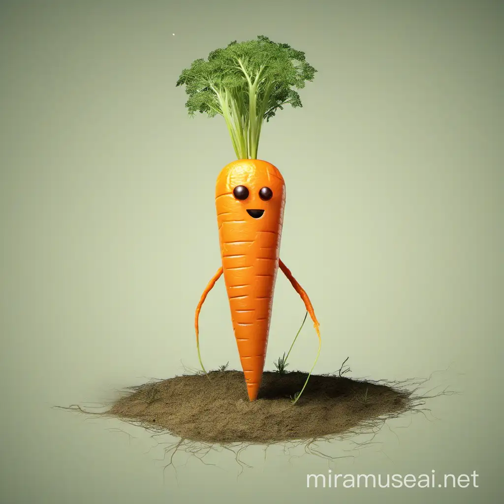Vibrant Orange Sentient Carrot Stands Out in Surreal Landscape