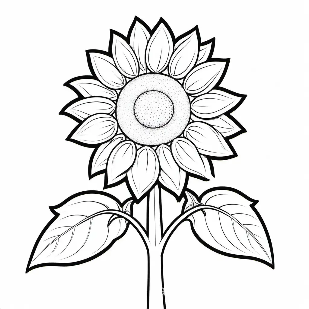 Baby sunflower , Coloring Page, black and white, line art, white background, Simplicity, Ample White Space. The background of the coloring page is plain white to make it easy for young children to color within the lines. The outlines of all the subjects are easy to distinguish, making it simple for kids to color without too much difficulty