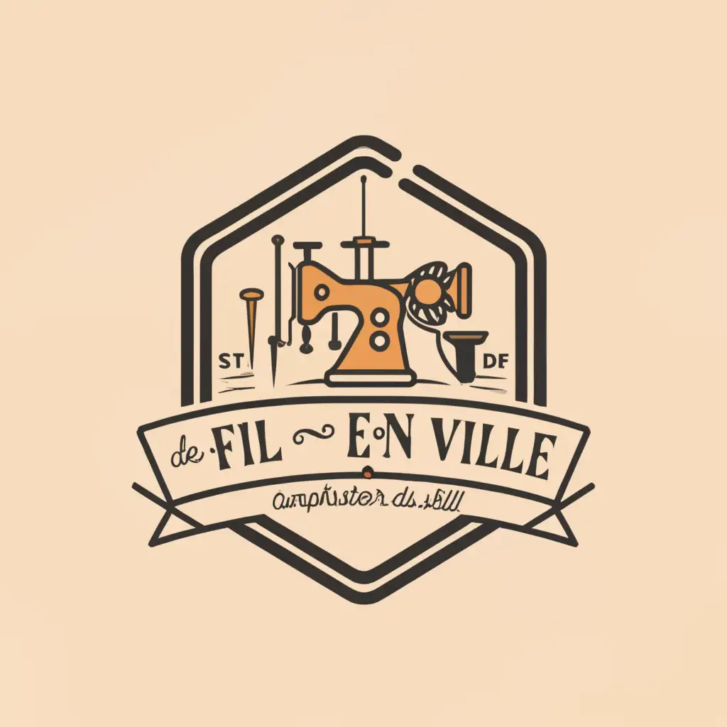 a logo design,with the text "De fil en ville", main symbol:workshop of sewing and upholstery,Moderate,be used in Construction industry,clear background