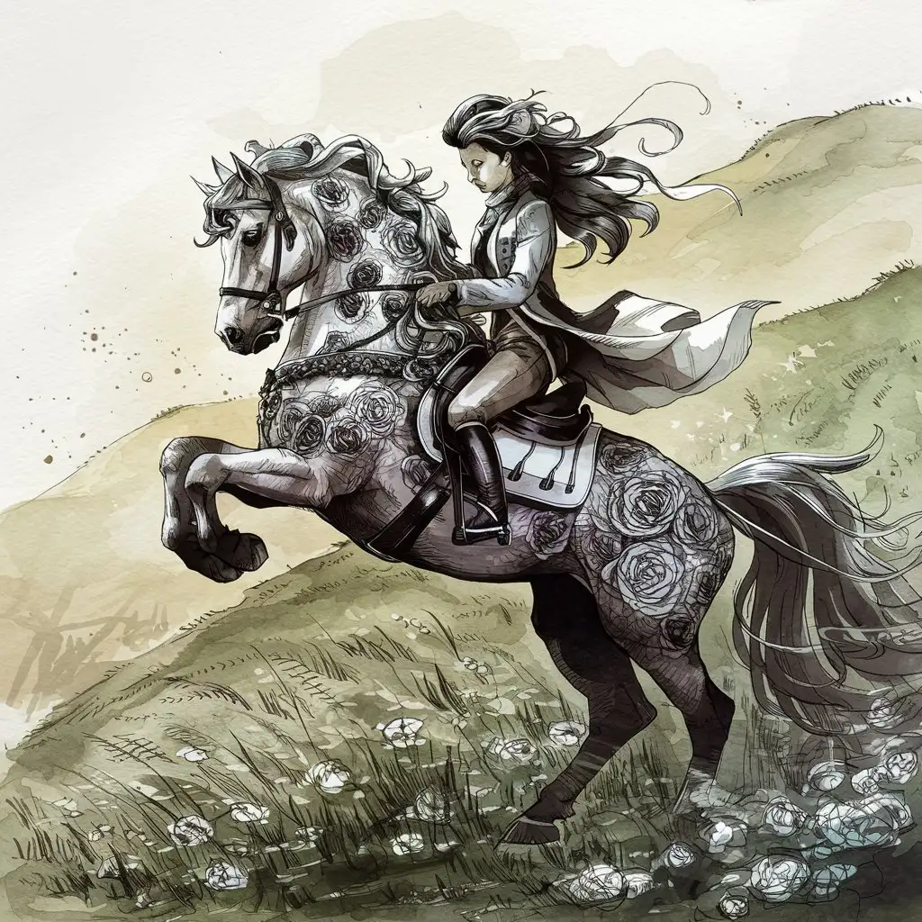 Elegant Horse Galloping Majestic Equine Art in Ink and Watercolors