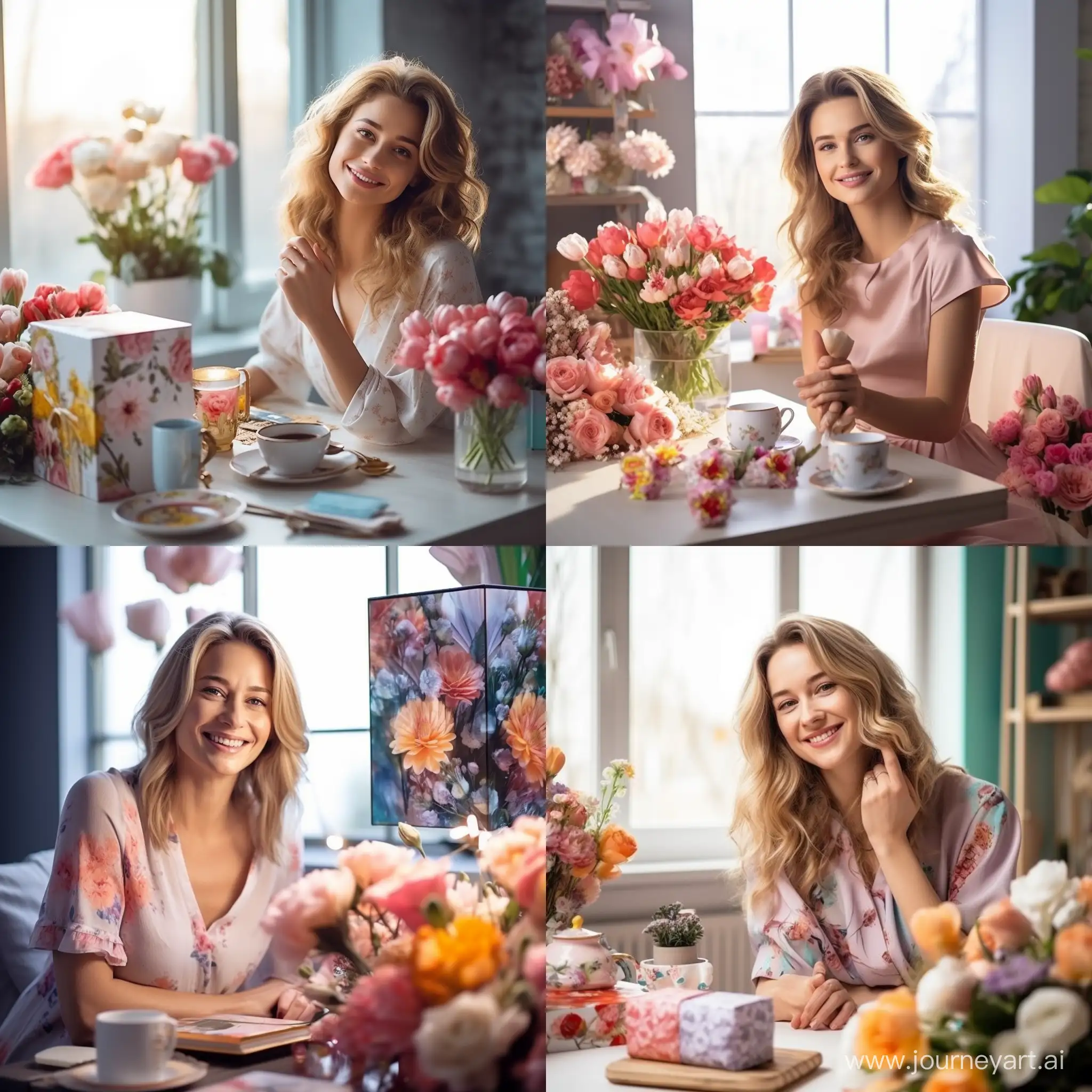 Joyful-Woman-with-Easter-Gift-in-a-LightFilled-Spring-Setting