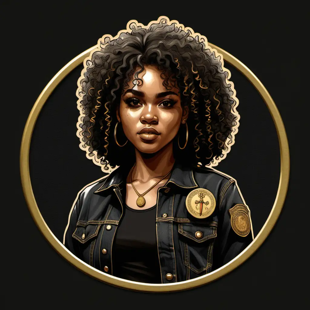 Curly Haired Black Woman with Sword and Protect and Serve Badge
