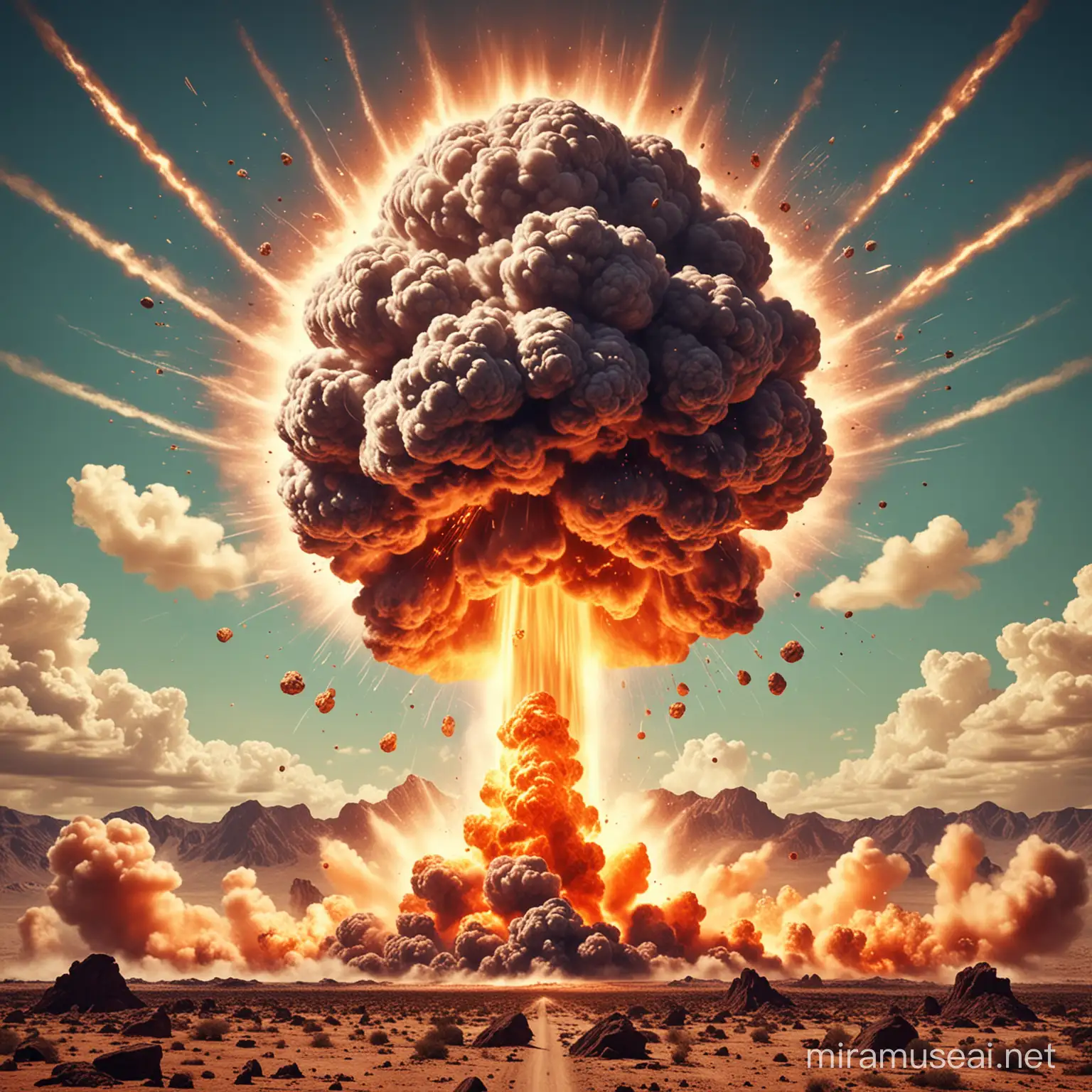 Retro Atomic Bomb Explosion Art Dramatic Vintage Nuclear Blast