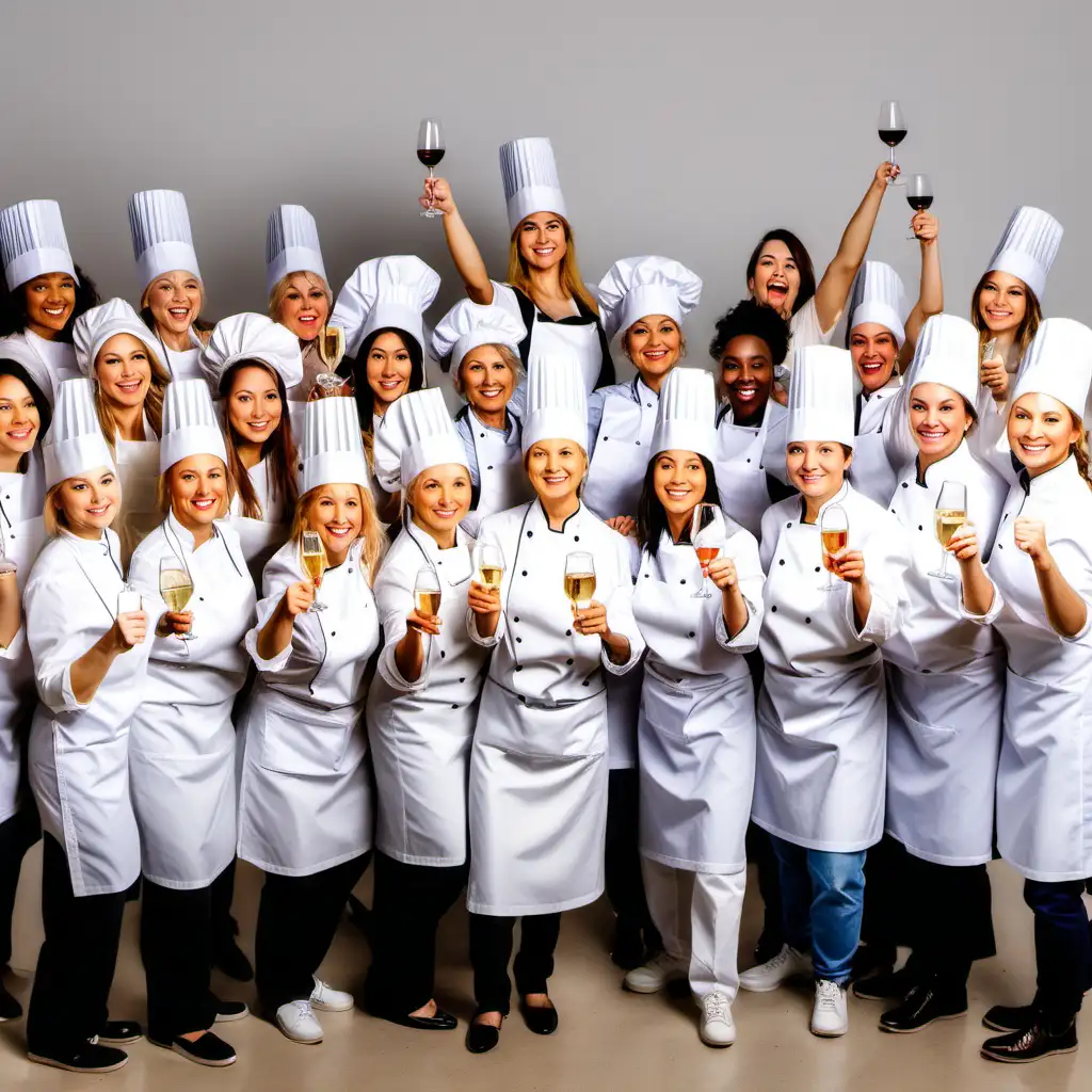 New Year Cheers. A big group of international female chefs say happy new year to you.