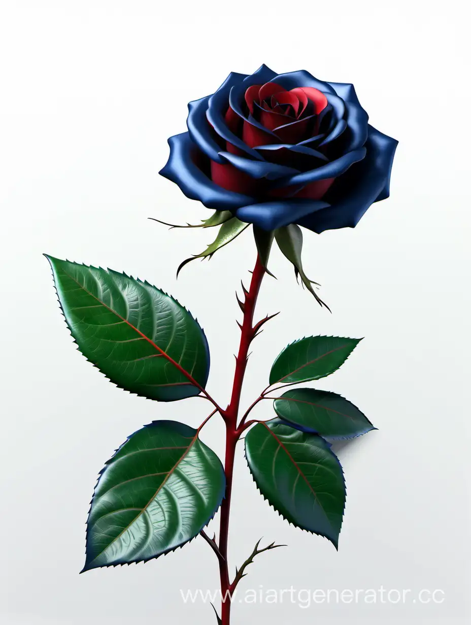 Vibrant-8K-HD-Realistic-Dark-Blue-Red-Rose-with-Fresh-Lush-Green-Leaves-on-White-Background