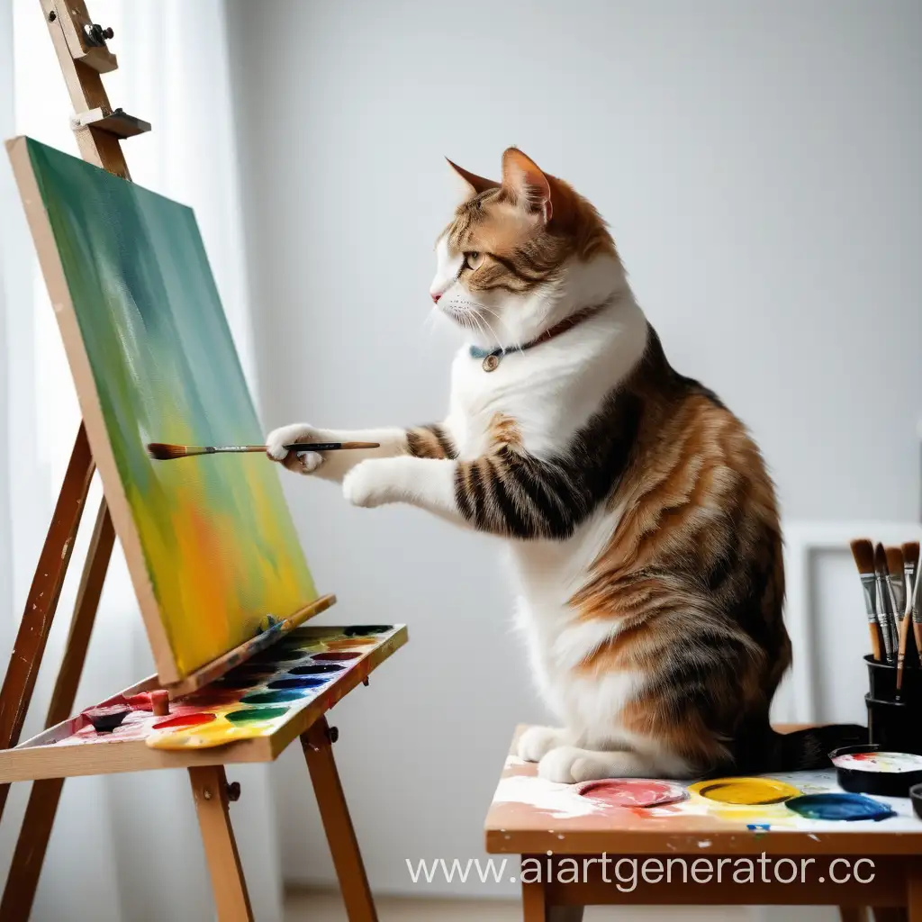 Artistic-Cat-Painting-on-Easel-with-Colorful-Paints