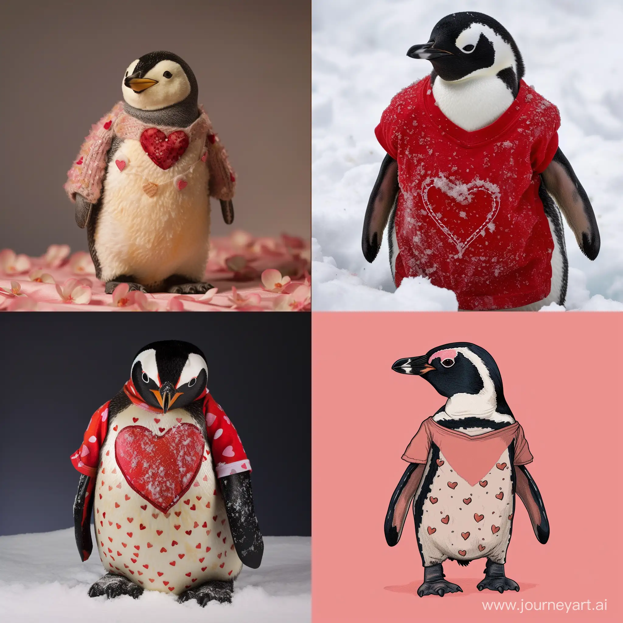 a penguin wearing a valentine shirt
