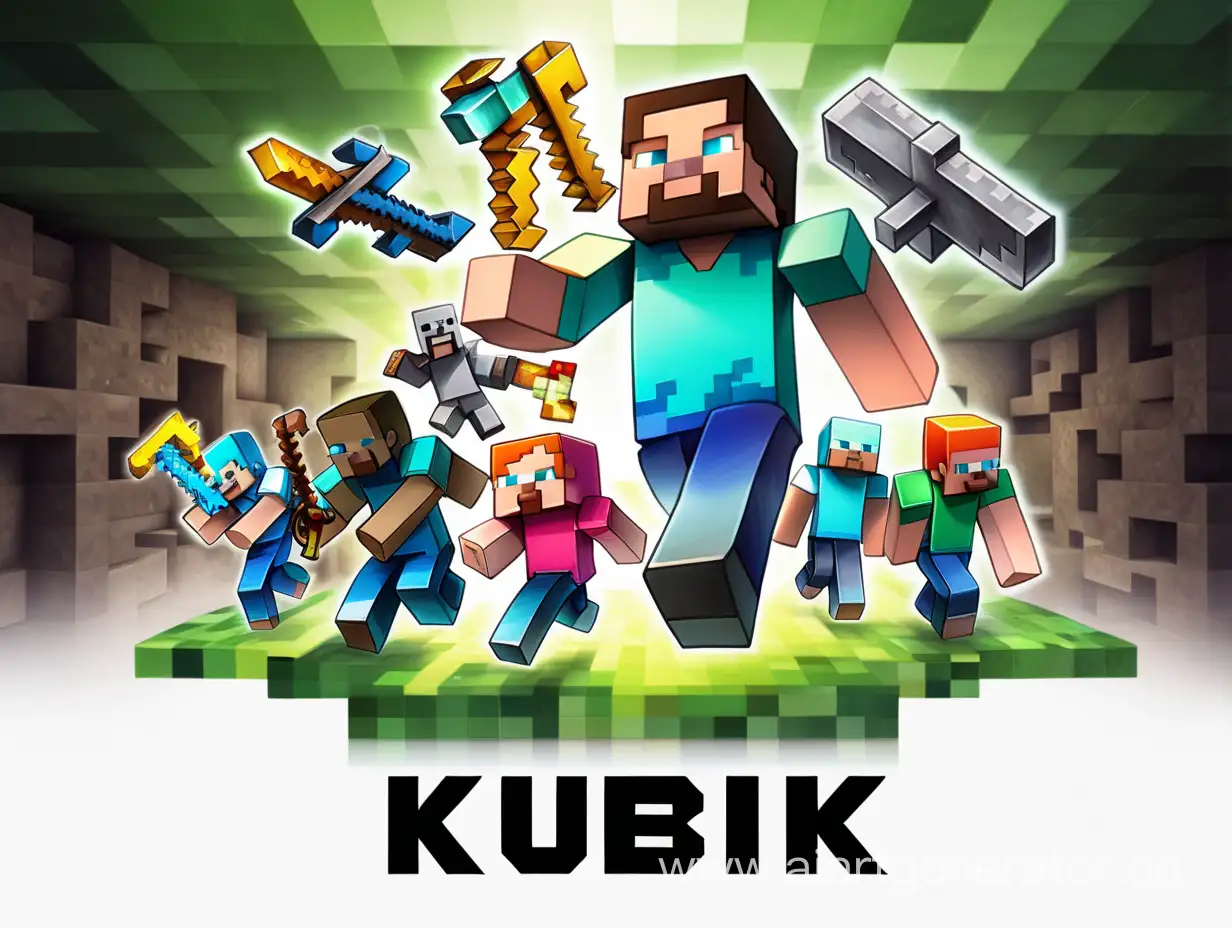 баннер на ютуб канал по майнкрафту, чтобы было название: "Kubik" по центру сверху
