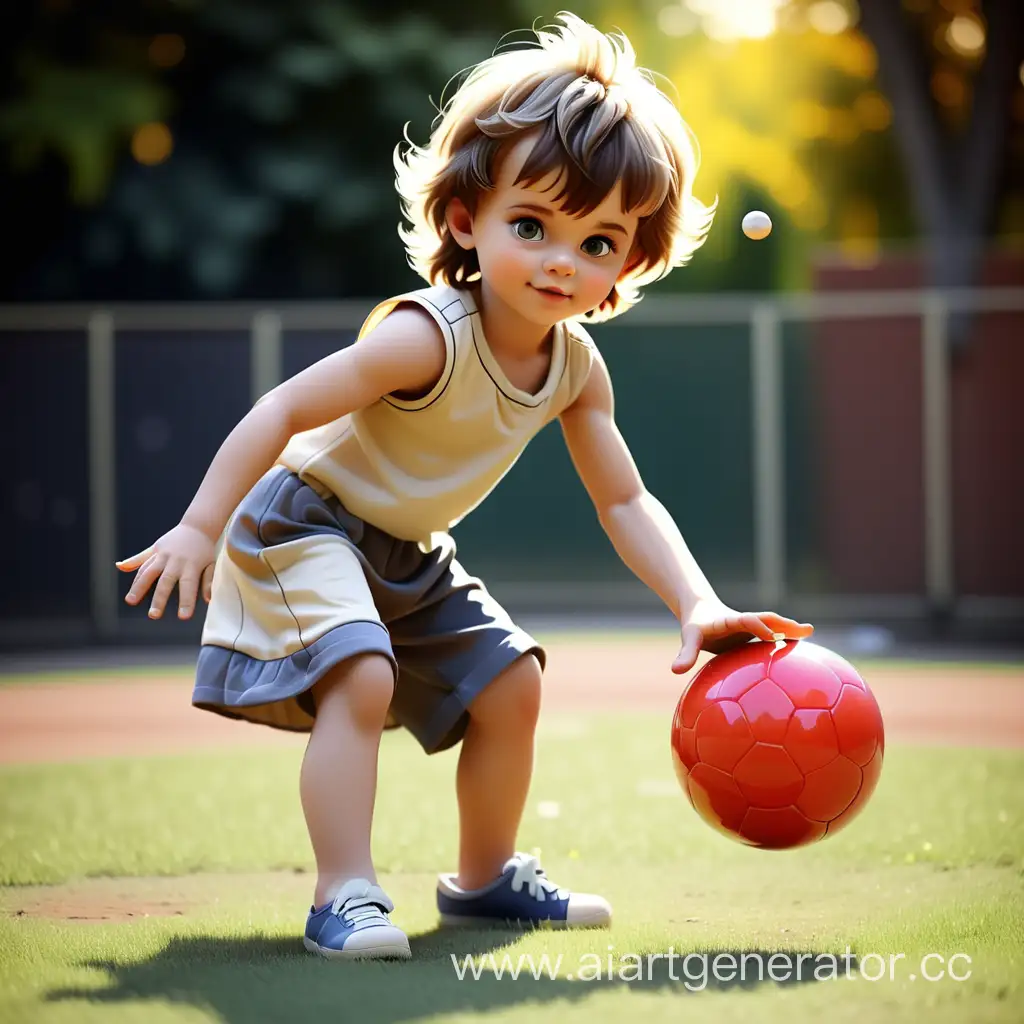 красивый ребенок играет в мяч