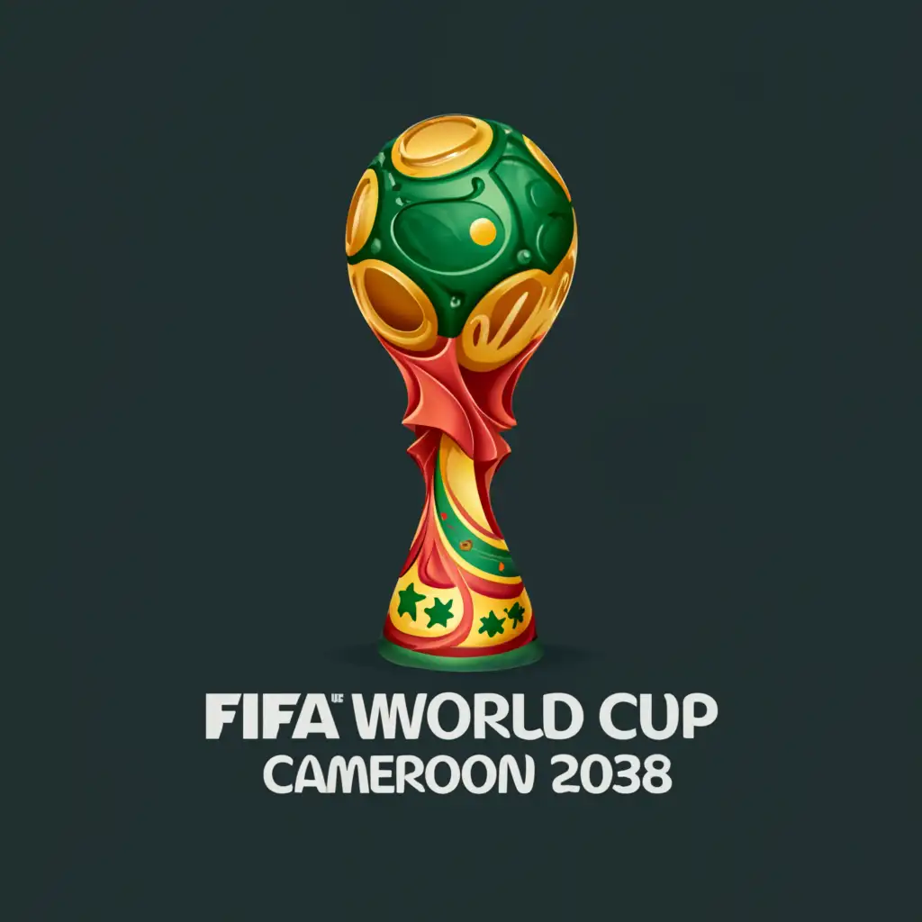 a logo design,with the text "FIFA world cup Cameroon 2038", main symbol:Trophy
Cameroon flag
,Minimalistic,clear background