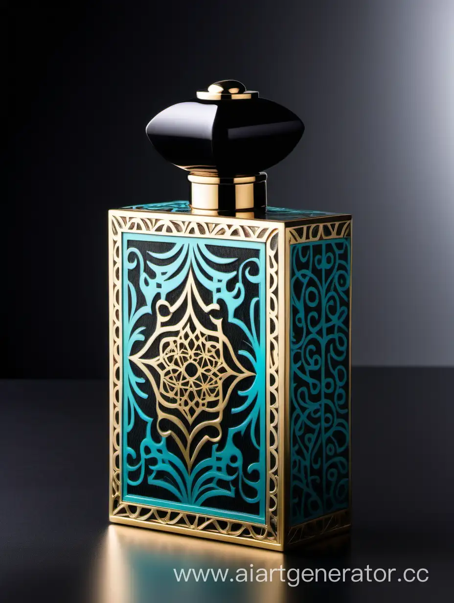 Elegant-Black-and-Gold-Turquoise-Luxury-Perfume-Box-with-Arabesque-Pattern