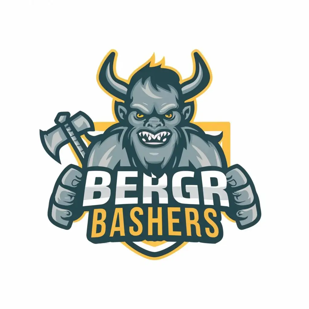 logo, troll, with the text "Berger Bashers", typography, be used in Technology industry
