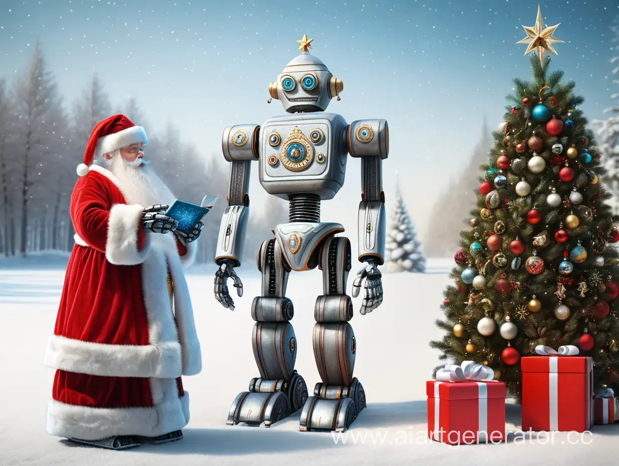 Robot-Standing-Beside-Christmas-Tree-with-Ded-Moroz