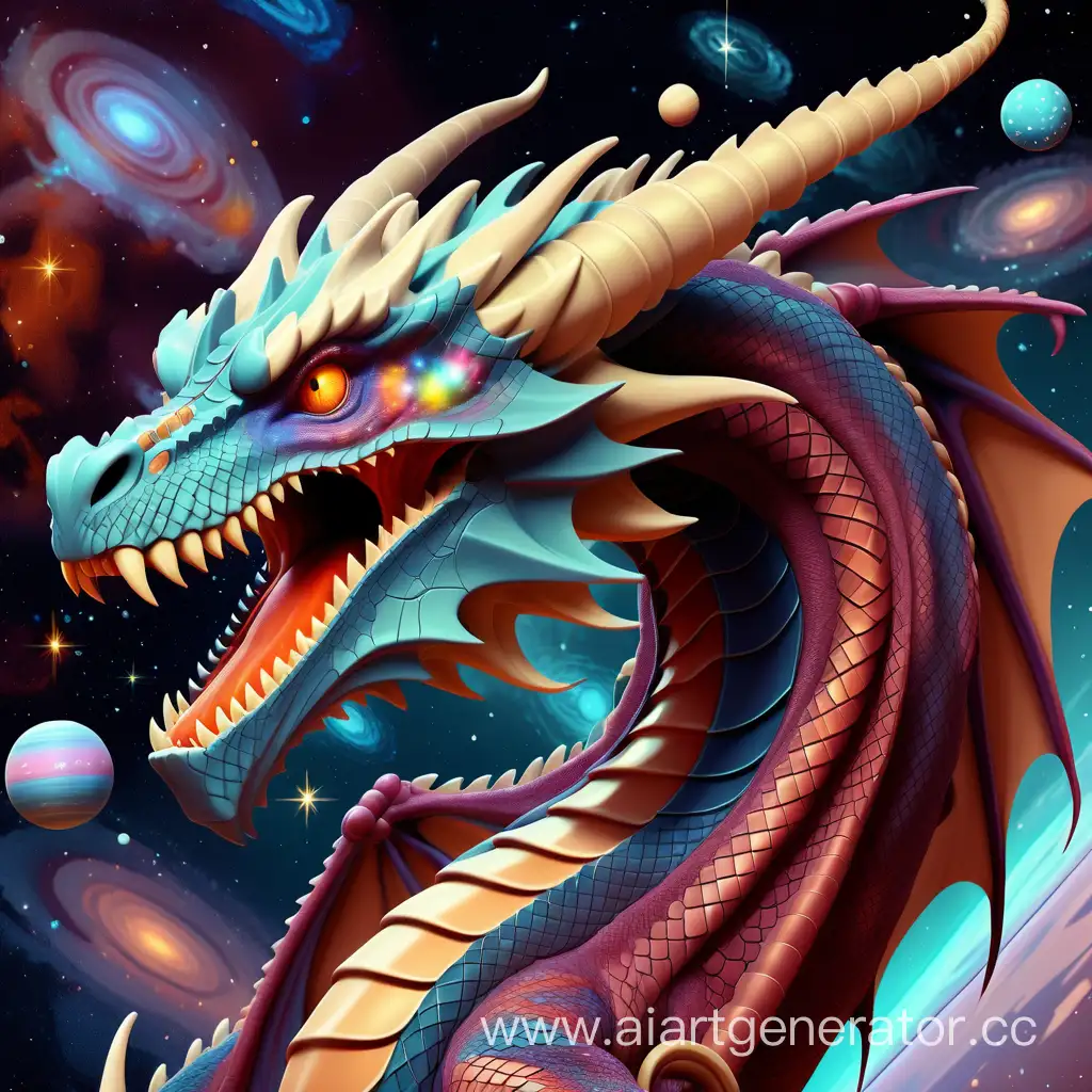 Giant space dragon, space, cosmo, stars, galaxys, Scales the color of the starry sky